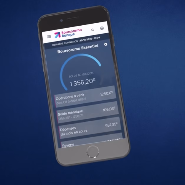 Application Boursorama Essentiel sur un smartphone, film produit par Sonacom