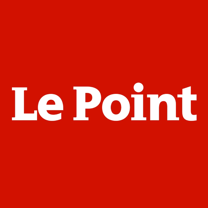 Logotype Le Point en blanc sur fond rouge, spot radio enregistré par Sonacom