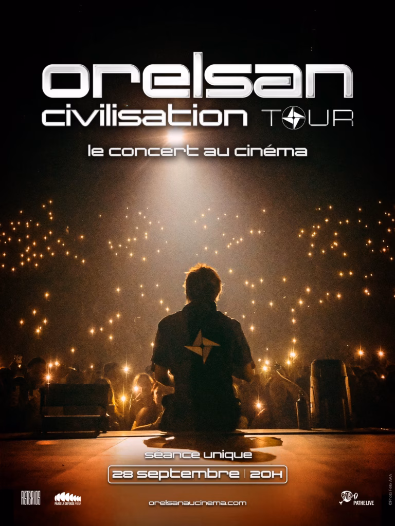Affiche du concert au cinéma Orelsan Civilisation Tour, dispositif Deezer réalisé par Sonacom
